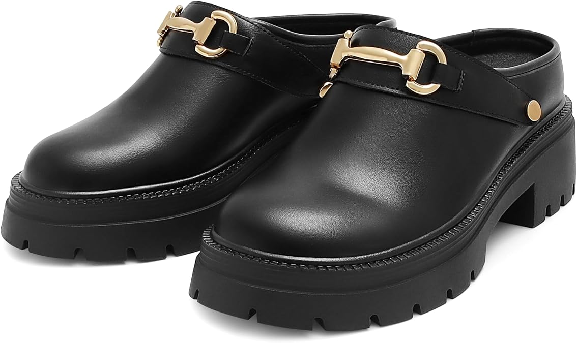 SOVANYOU Platform Clogs for Women Chunky Mules Suede Loafer Slides Comfortable Slip-On Fall Winter Clogs with Back Strap