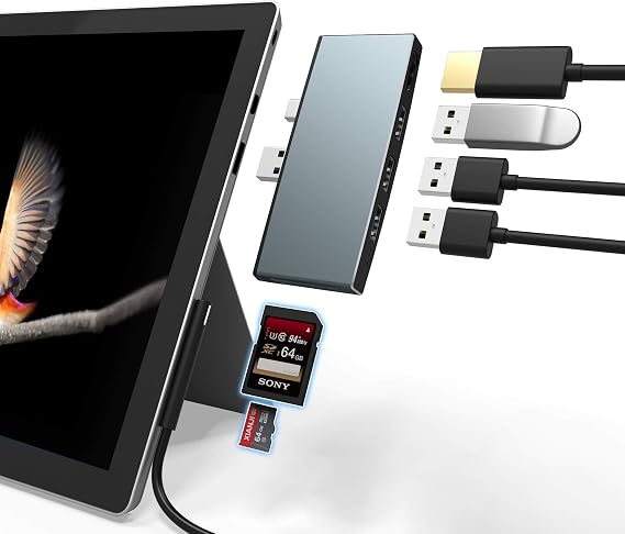 Surface Pro 6/ Pro 5/ Pro 4 Docking Station USB Hub, Surface Pro Docking Station with 4K HDMI, 3X USB3.0 Ports, SD/TF Card Reader, Accessories for Microsoft Surface Pro 4/5/6