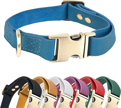 HIFA Geniune Leather Dog Collar - Soft Touch Rustic Leather, Vintage Retro Style, Easy Adjustability, Durable Quick Release Buckle - Collar for Dogs and Cats, Leather Cat Collar