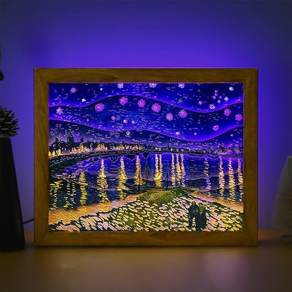 3D Paper Carving Night Light Papercut Light Box Starry Night Art PS Frame Desktop Paper Carving Lamp, Decorative Mood Light, Birthday Gift for Kids and Adults