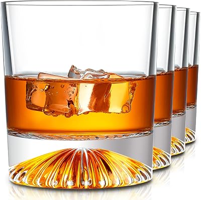 Whiskey Glasses Set of 4,10 Oz Old Fashioned Glass Rocks Glasses Drinking Scotch Cocktails Bourbon Liquor Cognac and Rum Gifts for Men Papa...