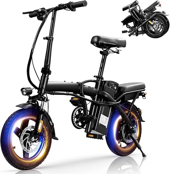 Foldable Electric Bike for Adults & Teens, 560W Brushless Motor 24MPH Ebikes, 32 Mile Range 48V 10Ah Battery, 3-Level Pedal Assist, 14" Tires Mini Folding Electric Bicycle, UL 2849 Certified