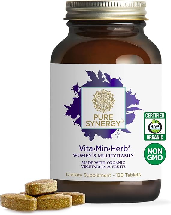 PURE SYNERGY VitaMinHerb for Women | Womens Comprehensive Multivitamin Supplement | Made with Organic Whole Food Non-GMO & Vegan Ingredients | Supports Energy & Immune Health (120 Tablets)