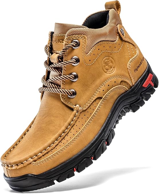 FLYLAND Men's Casual Boots Vintage Leather Ankle Dress Boot Chukka Boots Mid Top Non-Slip Driving Walking Shoes