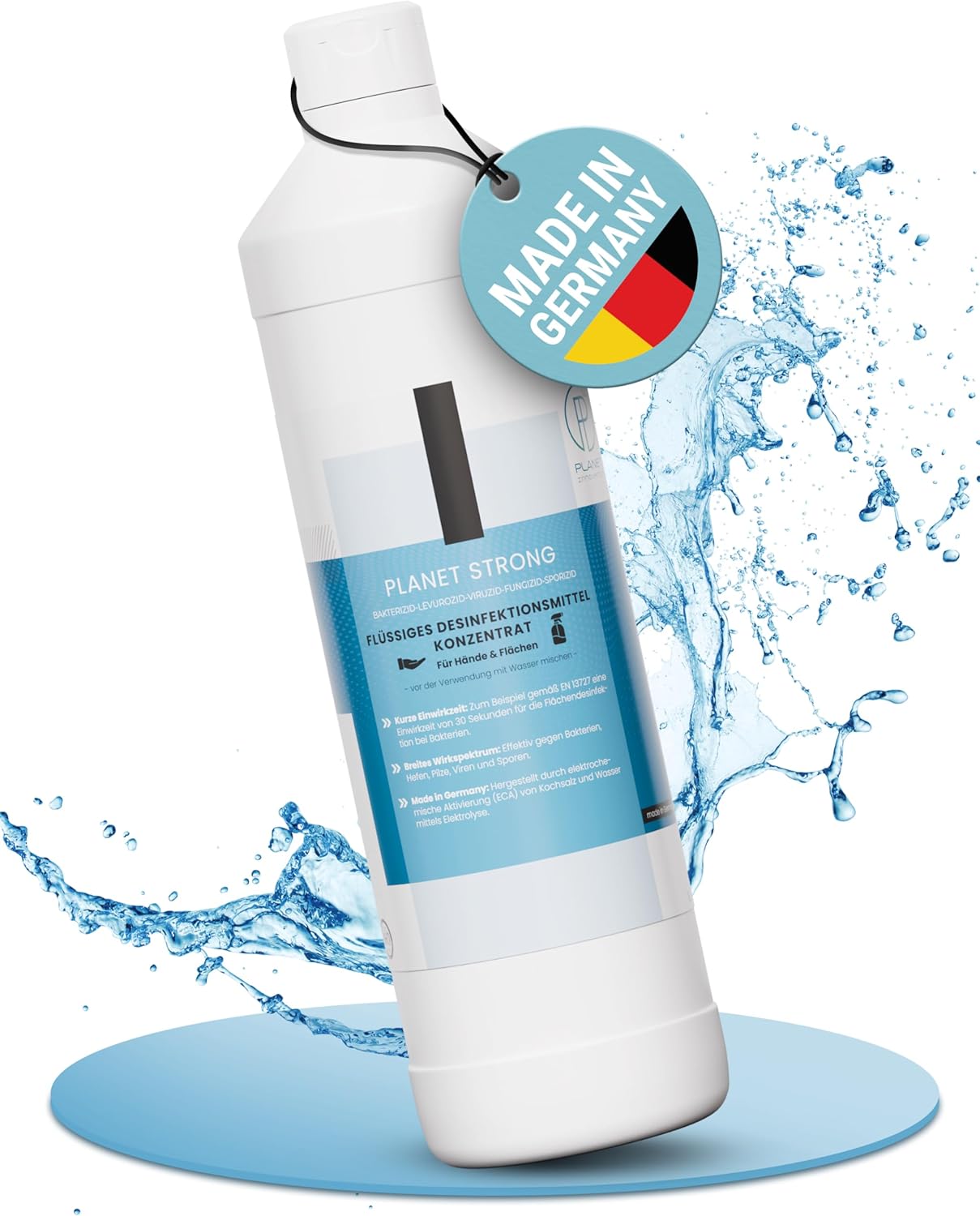 Planet Strong - 1 Liter Surface Disinfectant Concentrate For Kitchen Bathroom & Surfaces Alcohol-free & Basic Effective Against Bacteria Viruses Fungi Mold & Odours Made in Germany