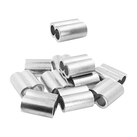 Mandala Crafts Aluminum Sleeve 1/2 Cable Crimps Wire Ferrules - M12 Aluminum Crimping Sleeves Loops - 10 Double Barrel Wire Crimps Clamps Line Rope Ends
