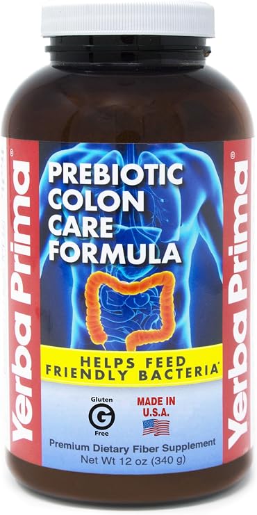 Yerba Prima Prebiotic Colon Care Formula Powder 12 oz - Natural Psyllium Fiber, FOS, Magnesium, Selenium - Non-GMO, Gluten Free, Vegan Daily Supplement for Men & Women