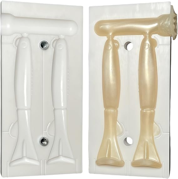 Fishing Lure Molds for Soft Plastics, CNC Composite Stone 2-Cavity Design with Quick Lock & Ring Vent System, 3D Eye Slot for Bass Fishing DIY T Tail Swimbait Mold, Lure Master