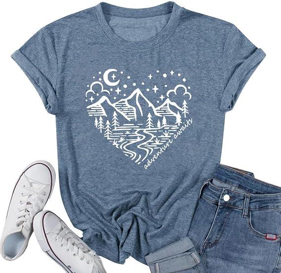 Women Mountain Shirts And So The Adventure Begins Tshirt Hiking Camping Tee