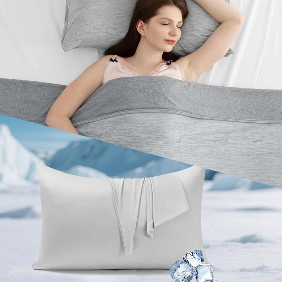 Elegear Silver Ion Cooling Pillowcase Gray 20" x 30" and Cooling Blanket 90" x 108" Gray Bundle