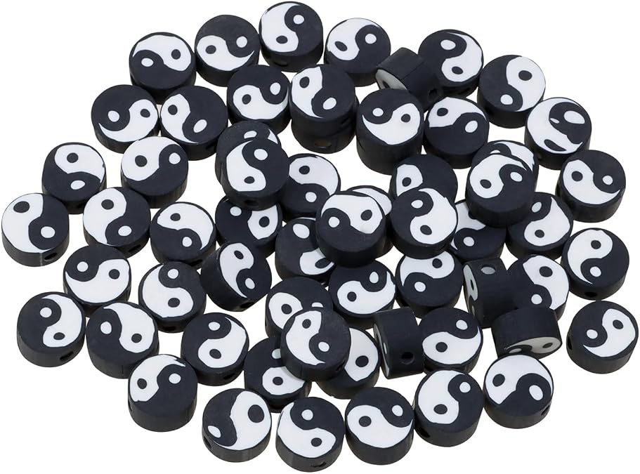 Polymer Clay Beads Small Yin Yang Beads Tai Chi Charms Heishi for Bracelets Jewelry Making Women DIY Crafts Earring Necklaces Keychains Rings Christmas Birthday Gifts Decor, 60PCS