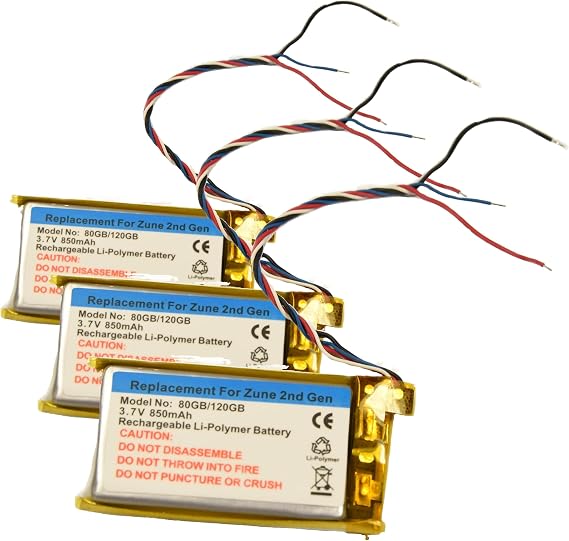 850mAh Battery for Microsoft Zune 80GB 120GB, Pack of 3