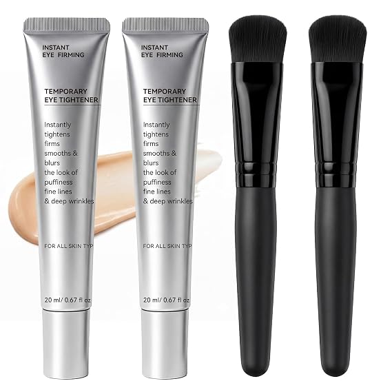 Instant Eye Tightener, Instant Firming Temporary Eye Tightener with Brush Free, Eye Cream for Under Eye Bags, Fine Lines, Wrinkles & Puffiness, Easy-Wear for All Skin Types, 0.67 Fl.Oz & 2 Pack