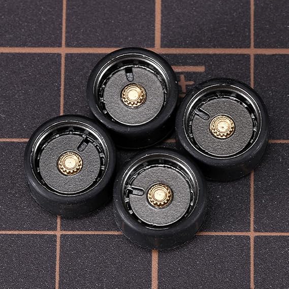 Carlomo 1/64 Scale S-Class Alloy Wheels Rubber Tires with Axles Detail Up Kits (4pcs/1 Kit) Modified Parts for 1:64 Diecast Model Cars (S09-F)