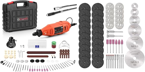 GOXAWEE Rotary Tool Kit 140pcs and Mini Cut Off Saw Blades Set