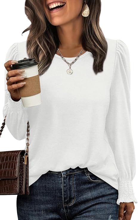 XIEERDUO Blouses for Women Dressy Casual Long Sleeve Shirts Fashion Clothing Puff Sleeve Tunic Tops with Smocked Cuffs