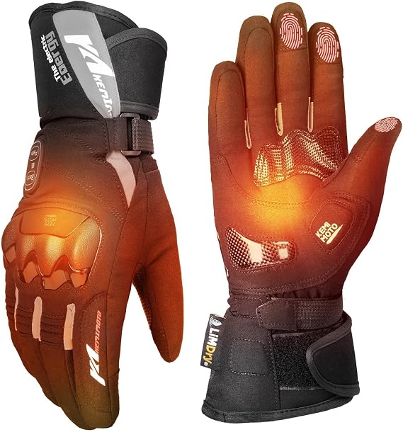 KEMIMOTO Heated Motorcycle Gloves for Men and Women, Warmest Winter Gloves Dual-Zone Control with Hard Protective Shields, 7.4V 3000mAh Rechargeable Battery, Waterproof, Touchscreen Compatible