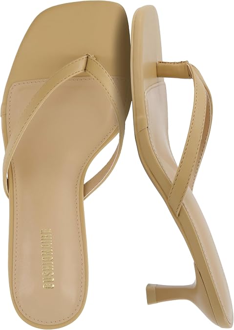 CUSHIONAIRE Miami Kitten Heels for Women, Thong Flip Flop Heeled Sandals with Memory Foam, Slip On Dressy Sandal