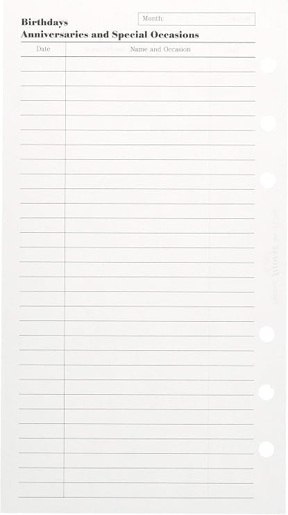 Filofax Personal Birthdays/ Anniversaries/ Special Occasions