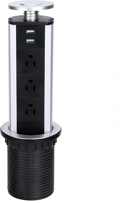 Pulling Up USB Outlet, Desktop Worktop Kitchen Electric Socket 3-Outlet Power Socket + 2 USB Port Charger for Office, Meeting Room, Home