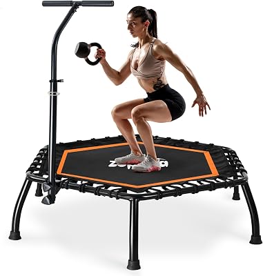 Zupapa Rebounder Trampoline for Adults with Adjustable bar Indoor Mini Small Fitness Workout Exercise Trampolines for Kids with Handle Silent Bungee Cords 40 45 300LBS Weight Capacity