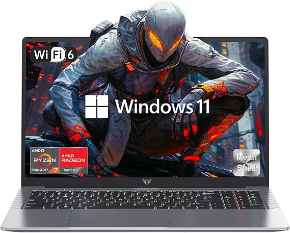 KAIGERR Gaming Laptop, 15.6inch Laptop Computer with AMD Ryzen 7 5700U(8C/16T, Up to 4.3GHz), 16GB RAM 512GB NVMe SSD, Radeon RX Vega 8 Graphics,WiFi 6
