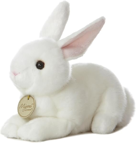 Aurora Realistic Miyoni American White Rabbit Stuffed Animal - Lifelike Detail - Cherished Companionship - 8 Inches