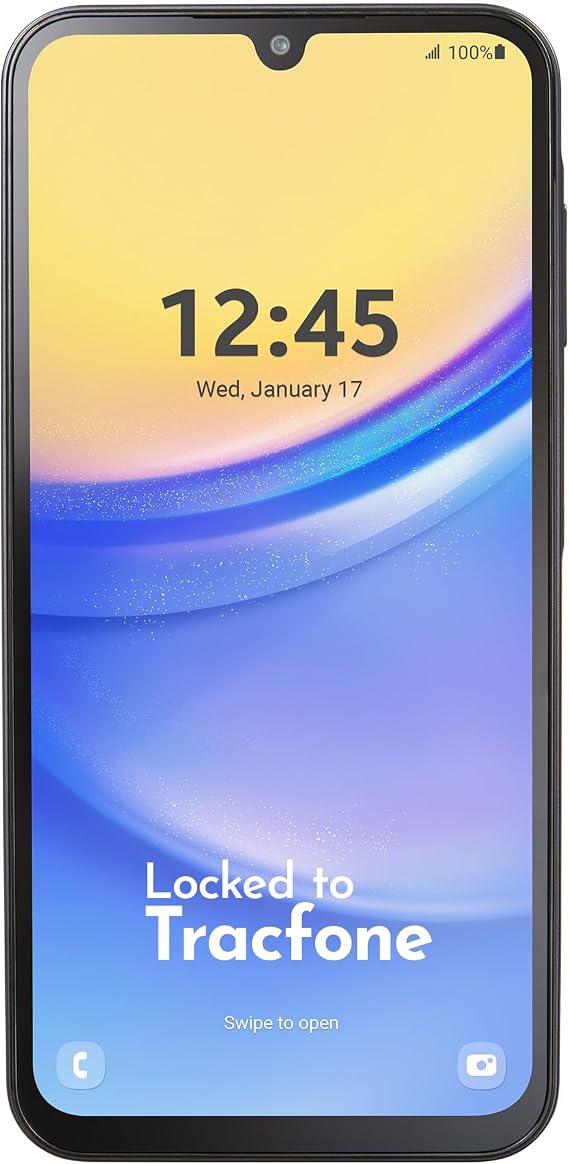 Tracfone, Samsung Galaxy A15 5G, 128GB, Prepaid Smartphone, Black, 50MP Main Camera, Locked