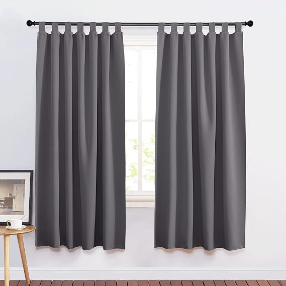 PONY DANCE Blackout Tab-Top Curtains Set of 2 – Curtains Grey H 175 x W 140 [Energy Class A+]