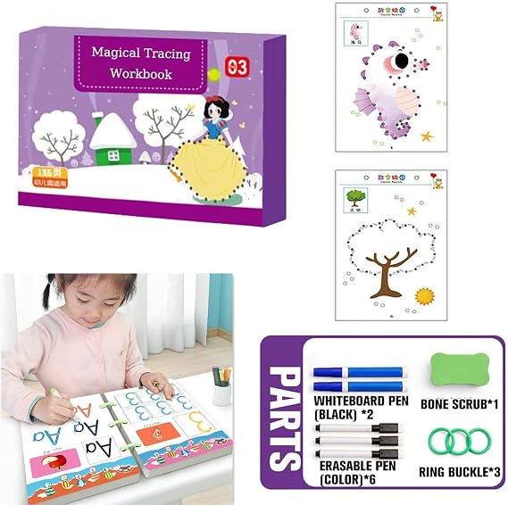 2024 New Magical Tracing Workbook Set - Reusable Calligraphy Copybook Magic Practice Copybook, Early Educational Training Drawing Book Tracing Paper for Preschoolers And Kindergarten Kids (136 Pages)