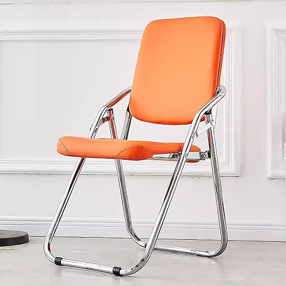 Folding Chair, Foldable Office Chairs for Adults, Comfy Chair with Padded Cushion and Back, Stackable Chair for Small Spaces Shop Cafe, Home, School(Orange)