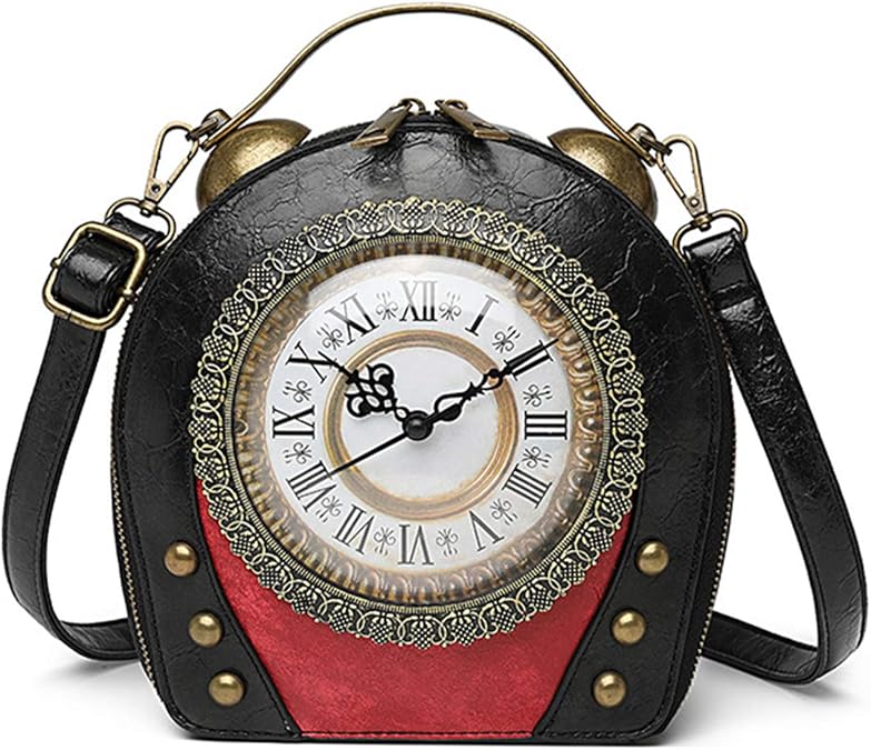 Real Working Clock Handbags Purse Antique Steampunk Shoulder Bag PU Messenger Bag