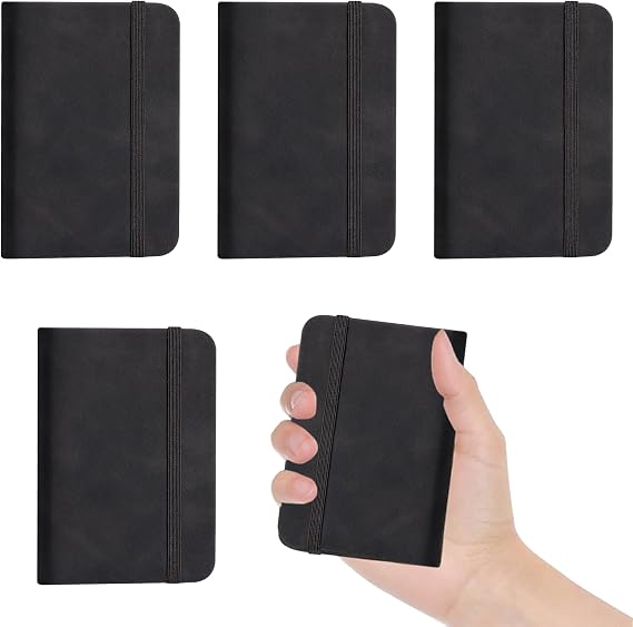 Pocket Notebook A7, 4Pcs A7 Notebook, Basics Classic Black Casebound Notebooks, Small Note Pad with Elastic Closure, Portable Mini Notebooks, for Writing and Note-Taking (200 Pages)
