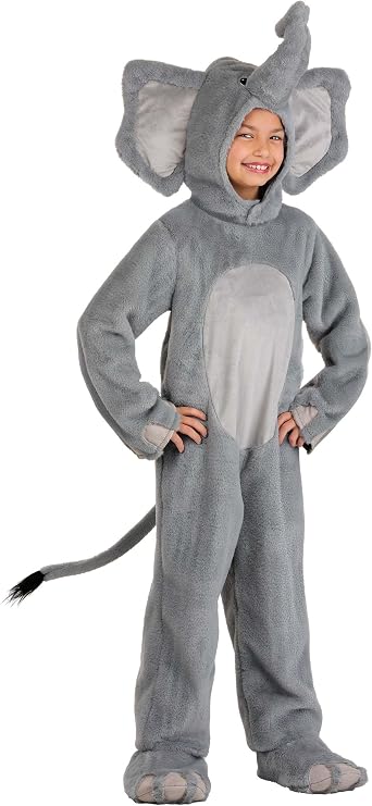 Kids Adorable Elephant Costume | Children Jungle Animal Jumpsuit with Hood, Shoe Covers for Dress Up, Halloween