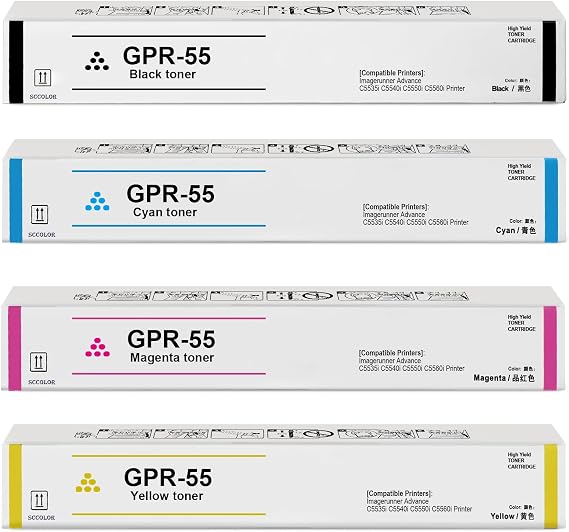 GPR-55 GPR55 Toner Cartridge Replacement for Canon GPR-55 GPR55 Toner | High Yield Black Cyan Magenta Yellow Compatible with Canon ImageRunner Advance C5535i C5540i C5550i C5560i Printer