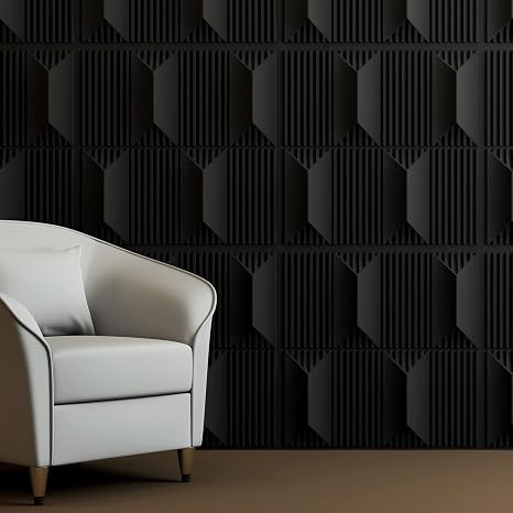 Art3dwallpanels 3D Wall Panels, 19.7" x 19.7", PVC Black, 12 Tiles