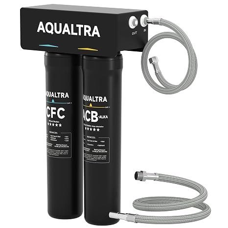 AQUALTRA USF-2B-15 Slightly Alkaline Under Sink Filter System, 28K Gal, Reduce PFOA, PFOS, Chlorine, Lead, Mercury, Chloramine, Fluoride, Microplastics Particles, Bad Taste & Odor