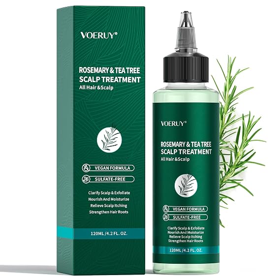 VOERUY Scalp Treatment, Rosemary Refreshing Scalp Treatment with Tea Tree, Clarifying Build Up & Purifying, Leave-In Scalp Detox for Dry Itchy Scalp,Vegan & Cruelty-Free,120ML