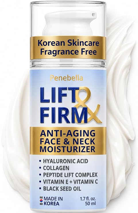 Korean Face & Neck Cream Lift Peptide Complex 7% Collagen + 2% Hyaluronic Acid Hydrating & Smoothing Moisturizer Vitamin C & E Anti-Aging Tightening & Firming Treatment for All Skin Types