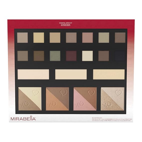 Essential Artist Makeup Palette Kit by Mirabella Beauty - Includes 14 Eyeshadow Shades in Matte & Shimmer, 3 Pure Press Powder Foundation and Sculpt & Blush Duos - Talc-Free, Paraben & Gluten-Free