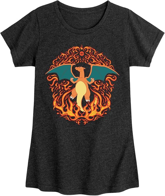 Pokemon - Charizard Fire Ornamental - Girls Fitted Short Sleeve T-Shirt