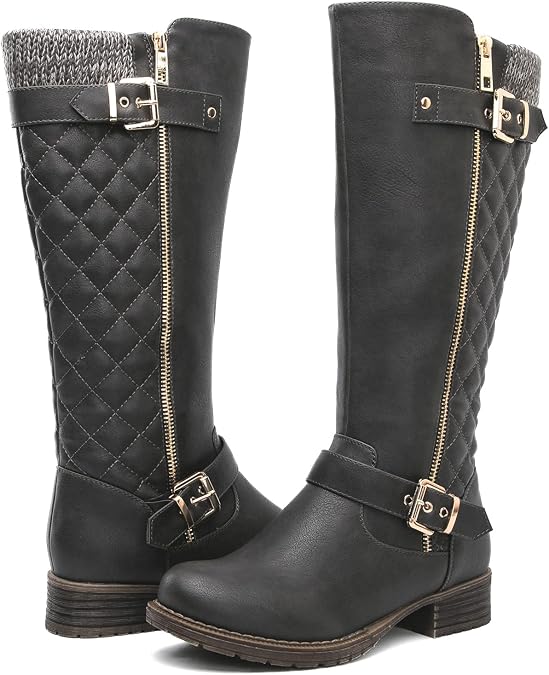 GLOBALWIN Women's Quilted Knee-High Fashion Dressy Riding Boots
