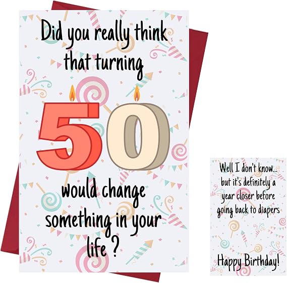 Karto Funny 50th Birthday Card for Men Women - Large 5.5x8.5 inch 50 Years Old Birthday Cards for Him Her - Change