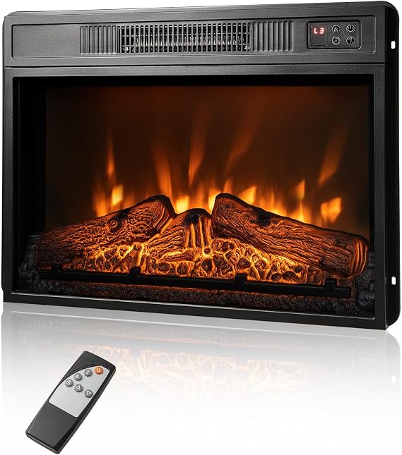 RELAX4LIFE 23-inch Electric Fireplace Heater - Wall Mounted & Recessed Fire Place w/3 Adjustable Flame Brightness, 6H Timer, Overheat Protection, Remote Control, 1400W Freestanding Fireplace Insert