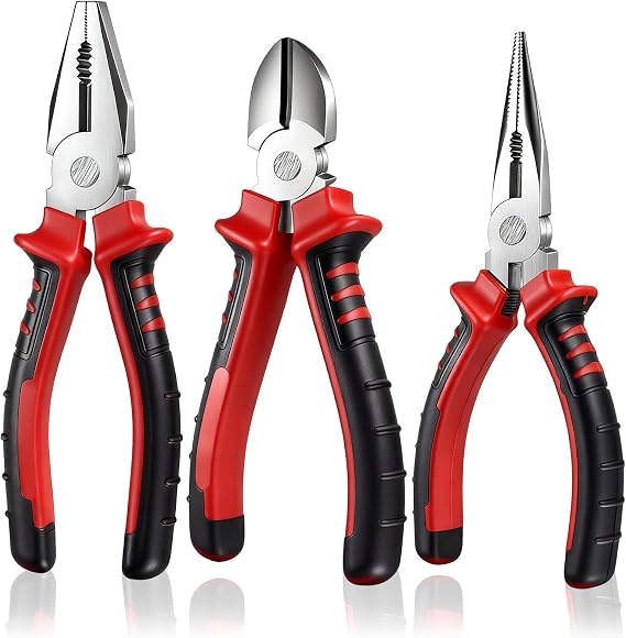 3Pcs Pliers Set, Pliers Tools Plier Set, 6" Long Nose, 6" Diagonal Cutting, 7" Combination, Universal Combination-Plier, Combinatio-n Wire Cutters Electrical Plie-r for DIY Repair