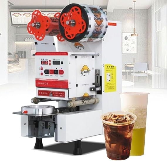 XENITE Machine Bubble Tea Machine 400 Watt Automatic Sealing Tea Cup Automatic Cup Sealing Machine 400-600 Cups/H Electric Cup Sealer Milk Tea Sealing (Color : White, Size : 110v)-1pc