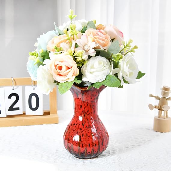Red Ceramic Vase, Small Vase for Home Decor, Modern Flower Vase Centerpiece