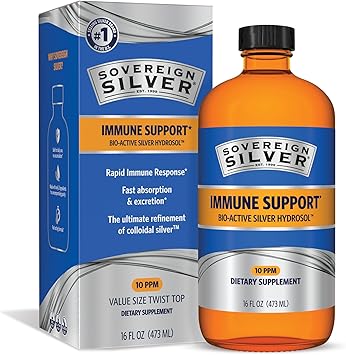 Sovereign Silver Bio-Active Silver Hydrosol for Immune Support - Colloidal Silver Liquid -10 ppm, 16oz 473mL - Value Size