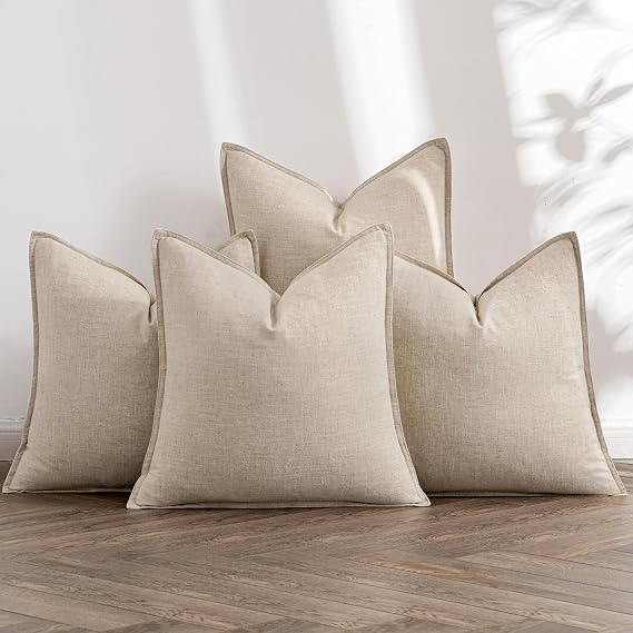 MIULEE Beige Boho Linen Decorative Pillow Covers 18x18 Inch Pack of 4