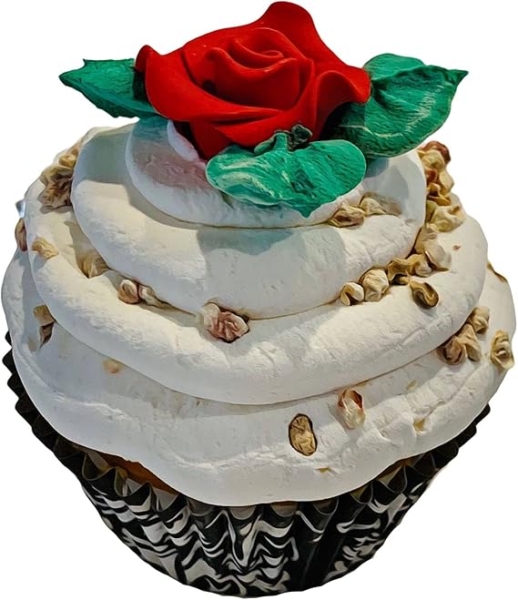 Fake Cake Cupcake-Red Rose Marzipan Cupcake- Handmade Fake Cake -Artificial Cupcake